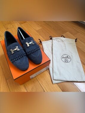 NIB NWT Hermes Royal Loafer Suede Silver Hardware